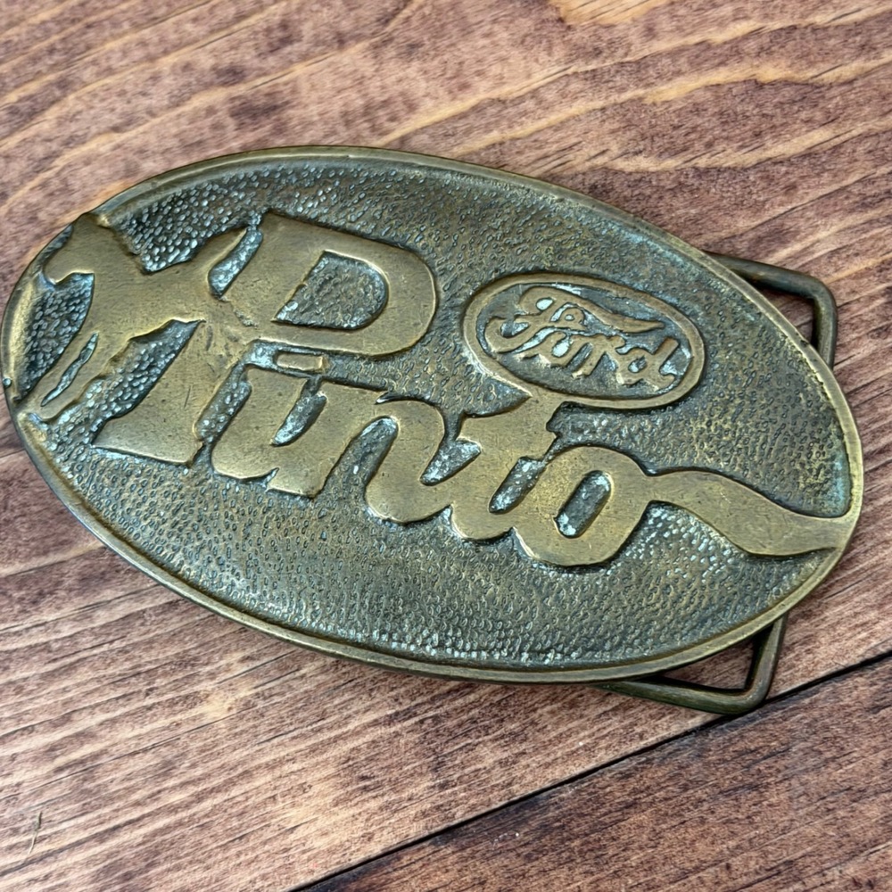 Vintage Ford Pinto Solid Brass Belt Buckle Oval Horse Logo Taiwan 599 Mens